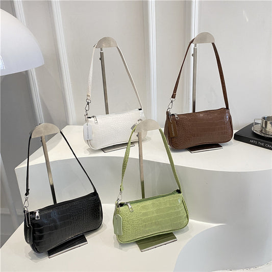 French Style Crocodile Pattern Shoulder Side Bag