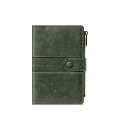 Green wallet with a zipper and 'TAOMICMIC' branding on a white background