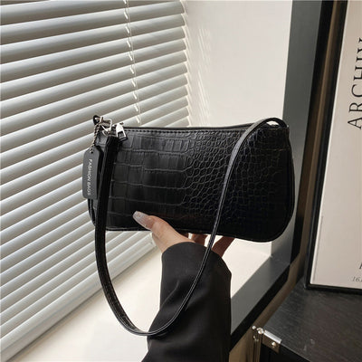 French Style Crocodile Pattern Shoulder Side Bag