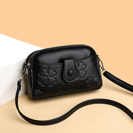 Floral Solid Black Lightweight Shoulder Side Bag for Women