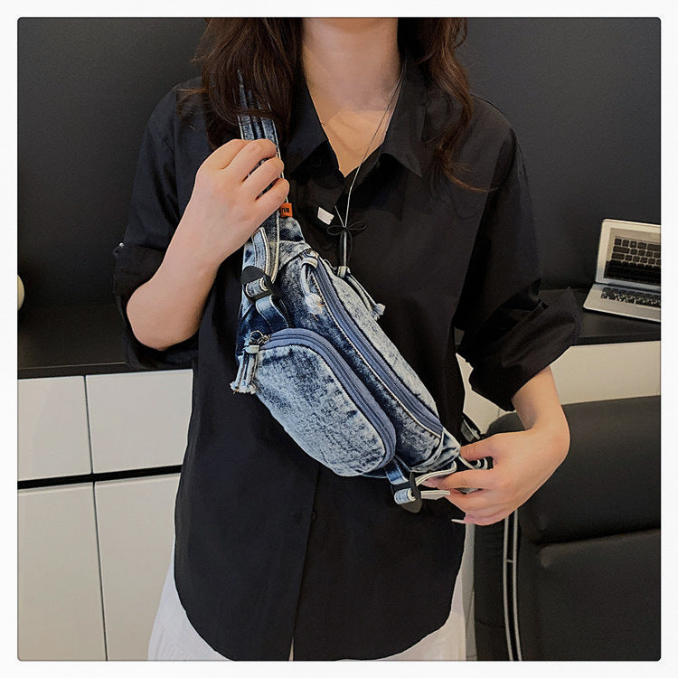 Washed Denim Crossbody Bag Large Capacity Shoulder Bag