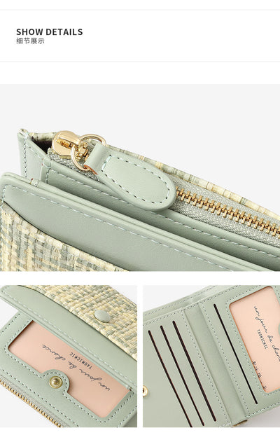 Premium Woven Short Womens Wallet | Multi-Card Compact Zip Coin Purse