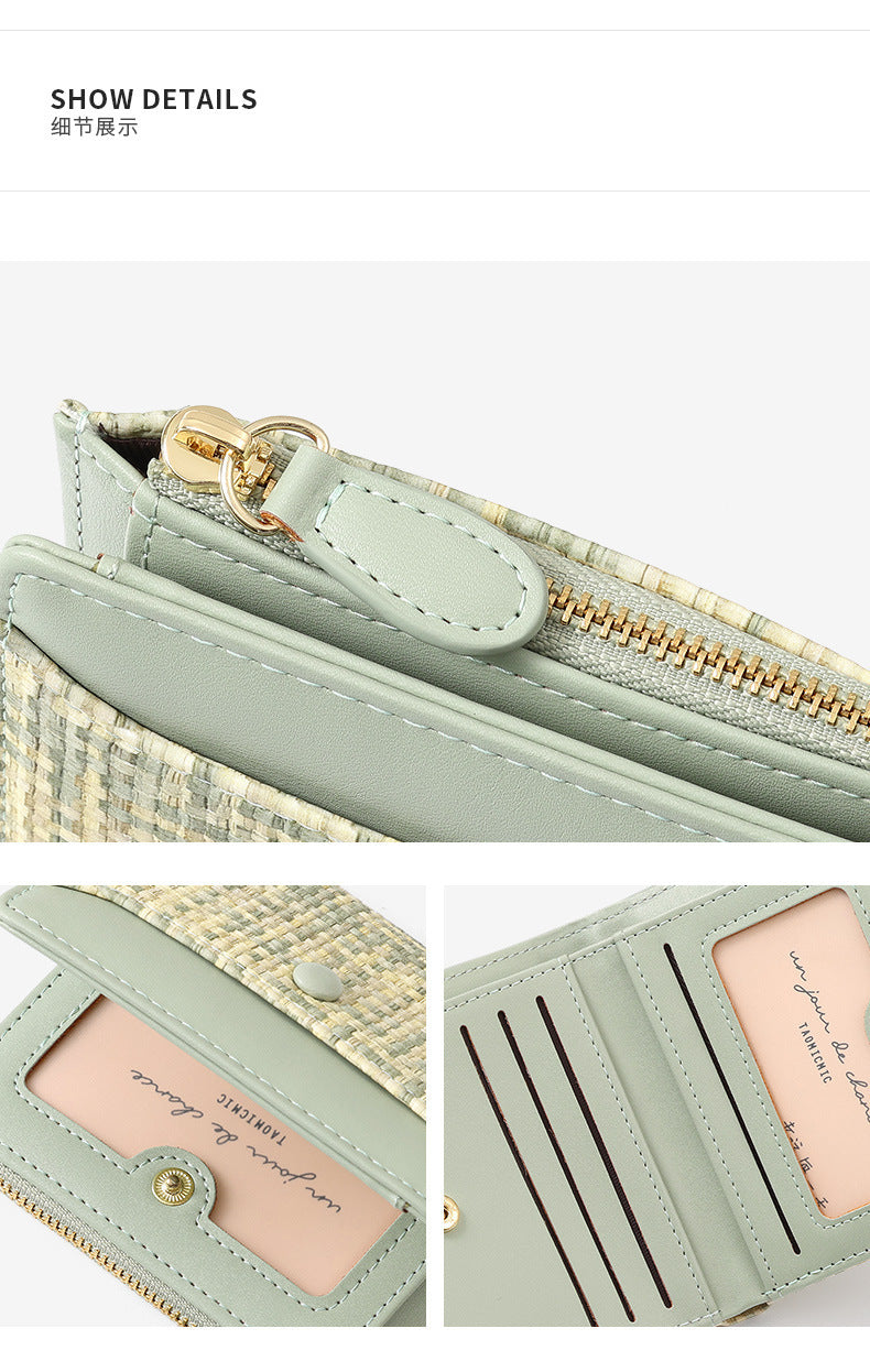 Premium Woven Short Womens Wallet | Multi-Card Compact Zip Coin Purse