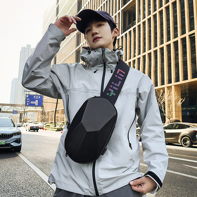 USB Charging Hard Shell Chest Bag | Anti-Theft Crossbody Sling Bag