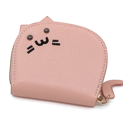 Cute Cat Mini Card Holder Wallet | PU Leather Coin Purse with Multi Card Slots