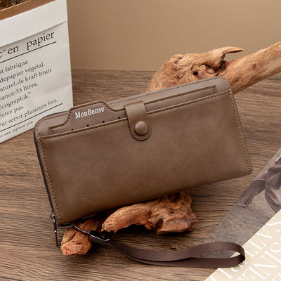 Premium Men's Long Clutch Wallet with Wrist Strap