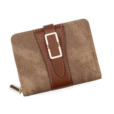 Korean Style Buckle Short Wallet | PU Leather Zipper Card Holder Purse
