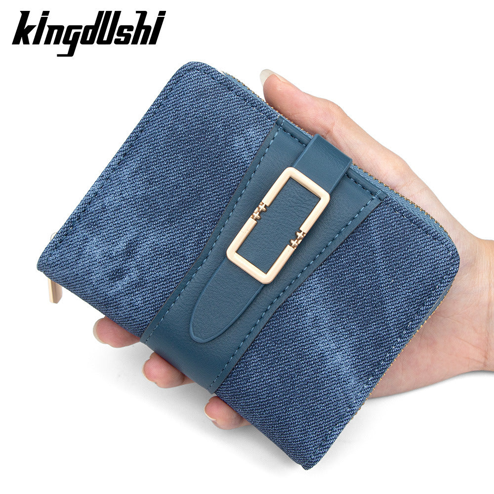 Korean Style Buckle Short Wallet | PU Leather Zipper Card Holder Purse