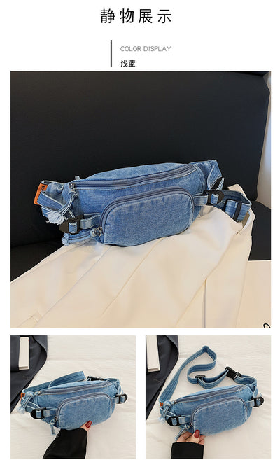 Washed Denim Crossbody Bag Large Capacity Shoulder Bag