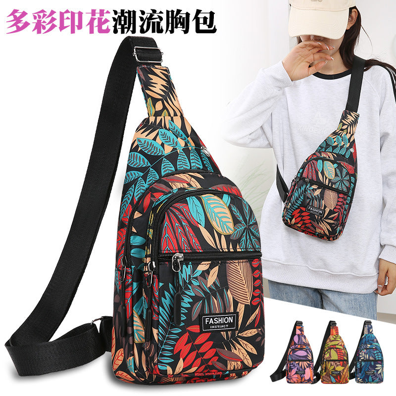 Maple Leaf Print Crossbody Chest Bag for Women | Lightweight Oxford Travel Sling Bag
