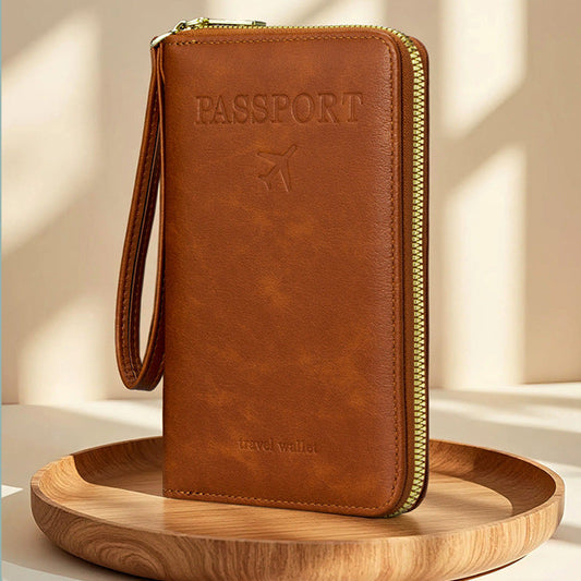 Multi Chambered RFID Protected  Zipper Passport Wallet