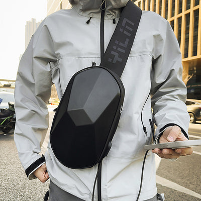 USB Charging Hard Shell Chest Bag | Anti-Theft Crossbody Sling Bag