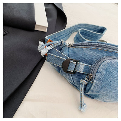 Washed Denim Crossbody Bag Large Capacity Shoulder Bag