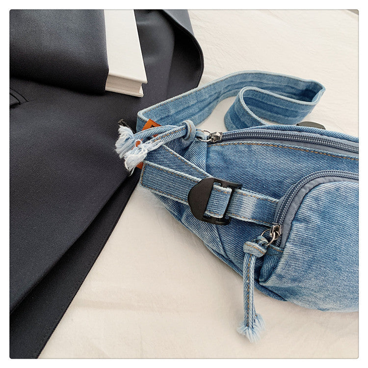 Washed Denim Crossbody Bag Large Capacity Shoulder Bag
