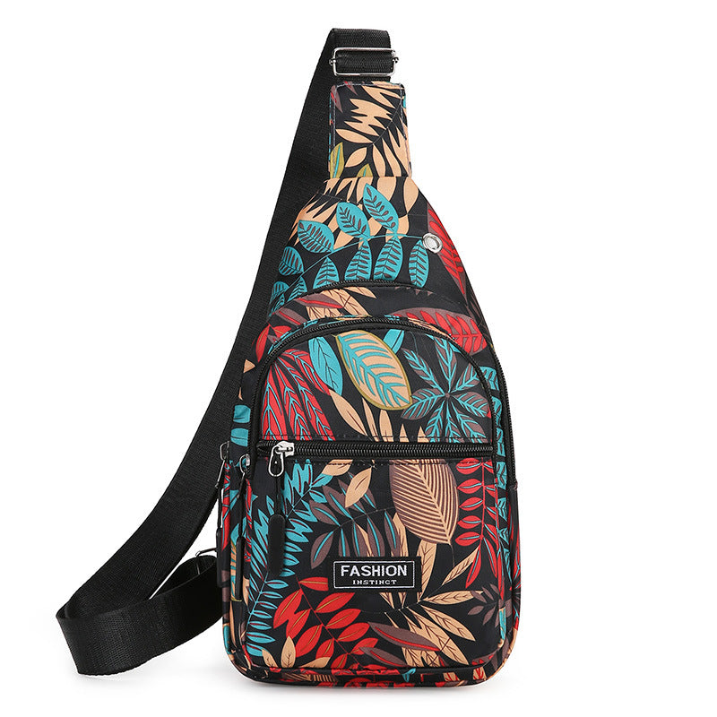 Maple Leaf Print Crossbody Chest Bag for Women | Lightweight Oxford Travel Sling Bag
