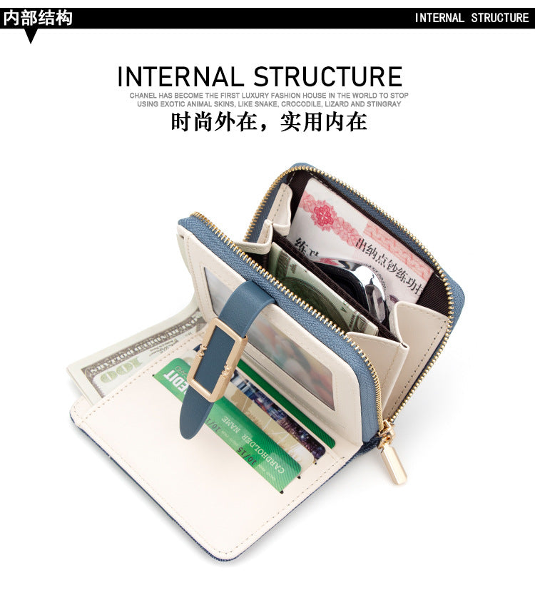 Korean Style Buckle Short Wallet | PU Leather Zipper Card Holder Purse