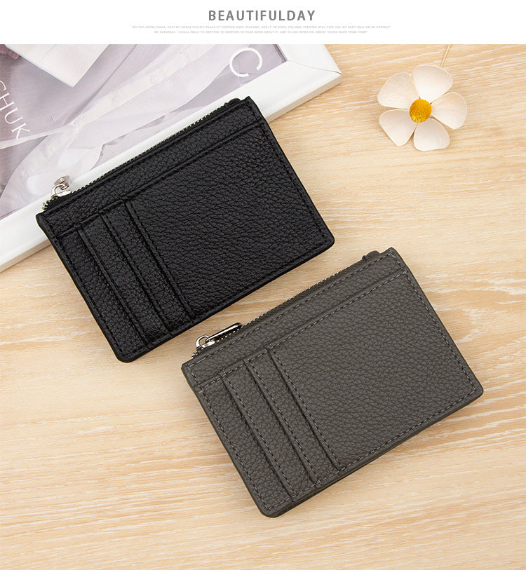 Slim PU Leather Card Holder Wallet | Zipper Coin Purse with Multi Card Slots