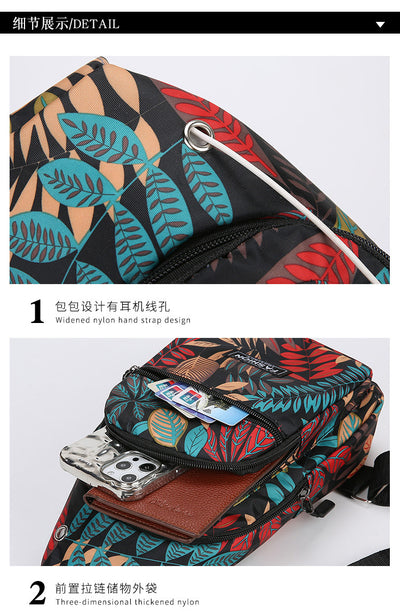 Maple Leaf Print Crossbody Chest Bag for Women | Lightweight Oxford Travel Sling Bag
