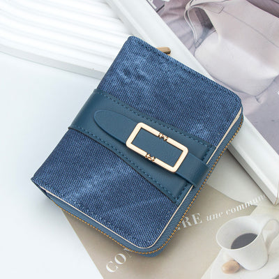 Korean Style Buckle Short Wallet | PU Leather Zipper Card Holder Purse