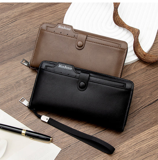 Premium Men's Long Clutch Wallet with Wrist Strap