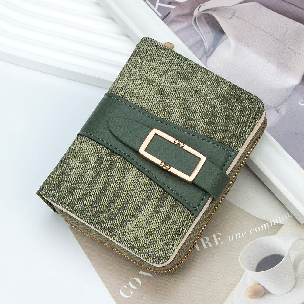 Korean Style Buckle Short Wallet | PU Leather Zipper Card Holder Purse