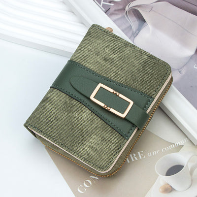 Korean Style Buckle Short Wallet | PU Leather Zipper Card Holder Purse