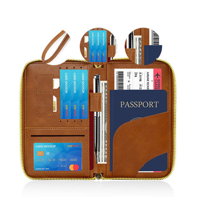 Multi Chambered RFID Protected  Zipper Passport Wallet