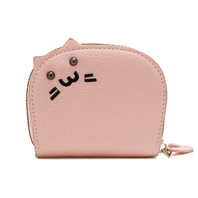 Cute Cat Mini Card Holder Wallet | PU Leather Coin Purse with Multi Card Slots