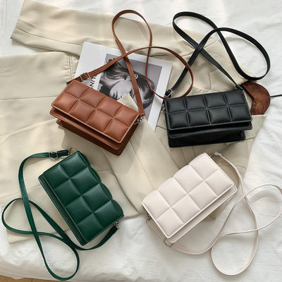 Quilted Mini Crossbody Bag for Women  Soft PU Square Shoulder Bag