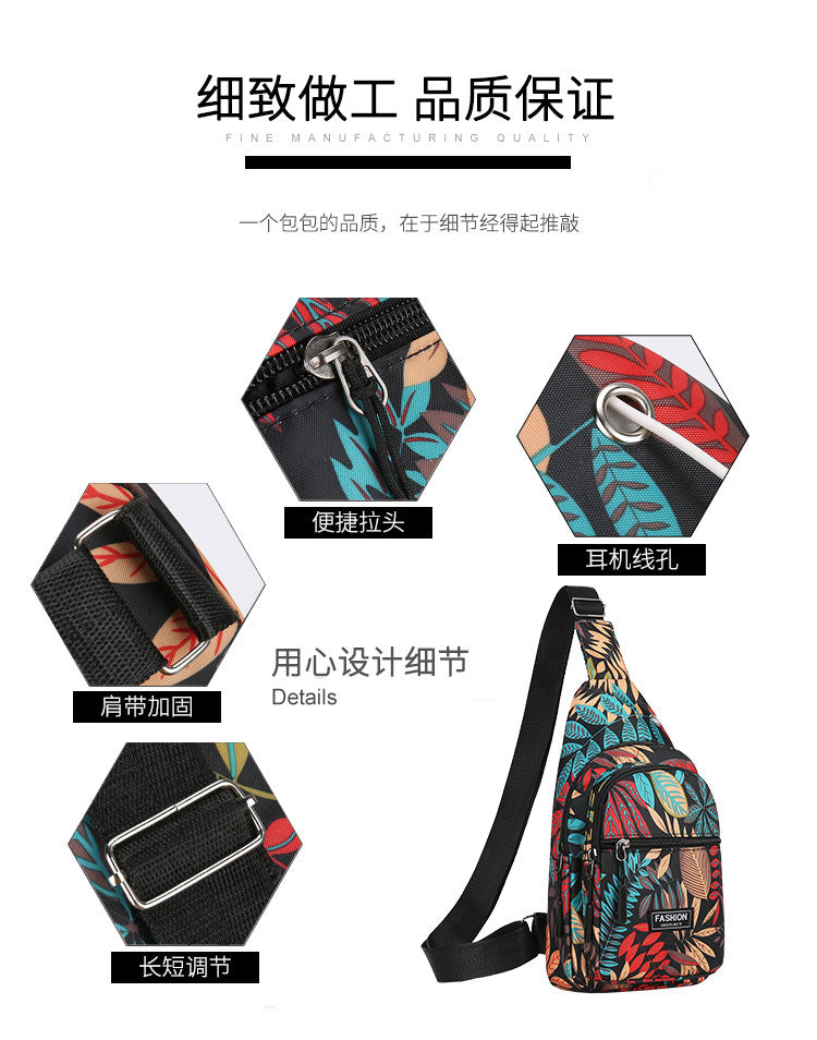 Maple Leaf Print Crossbody Chest Bag for Women | Lightweight Oxford Travel Sling Bag