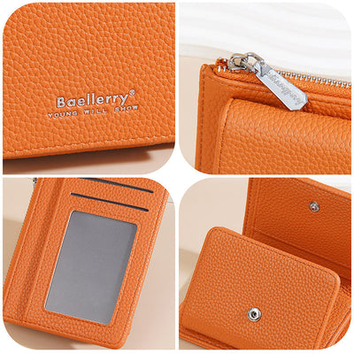 Trendy Orange Color Tri Fold Purse for Women