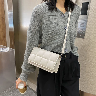 Quilted Mini Crossbody Bag for Women  Soft PU Square Shoulder Bag