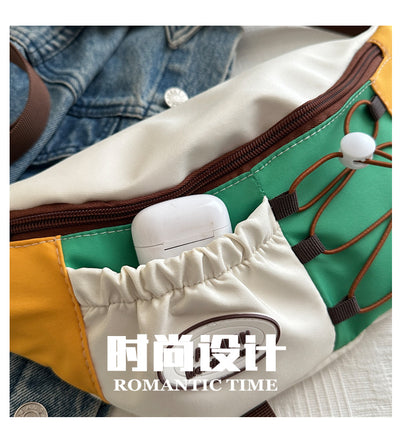 Vintage Utility Waist Bag  Multi-Pocket Canvas Crossbody Sling Bag