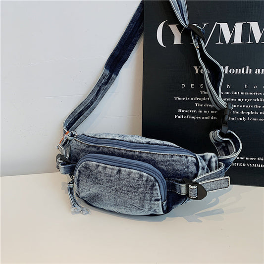 Washed Denim Crossbody Bag Large Capacity Shoulder Bag