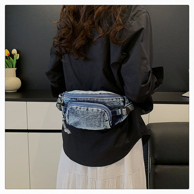 Washed Denim Crossbody Bag Large Capacity Shoulder Bag