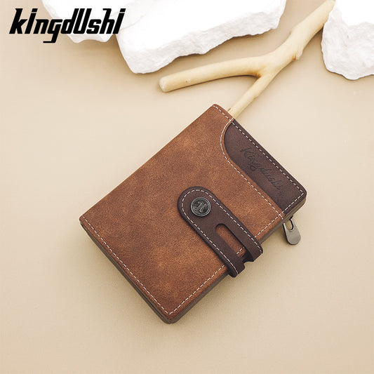 Side Zipper Versatile Bi-Fold Buckle Wallet for Men