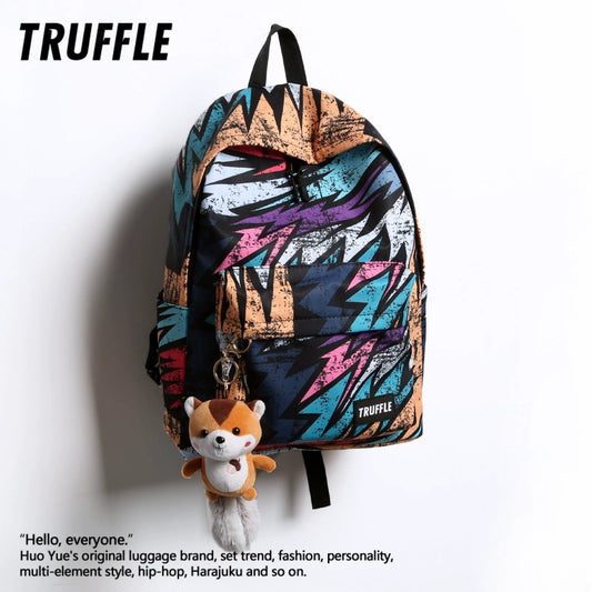 TRUFFLE trendy graffiti print school student large capacity backpack