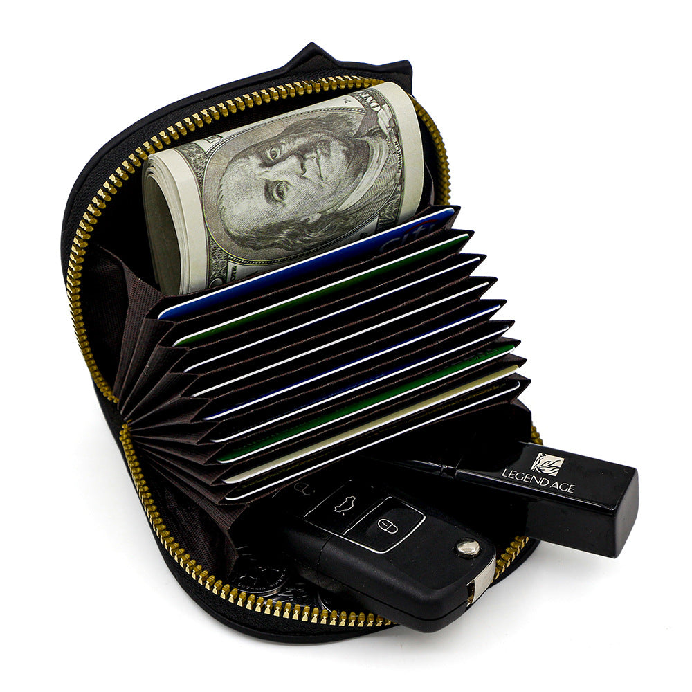 Cute Cat Mini Card Holder Wallet | PU Leather Coin Purse with Multi Card Slots