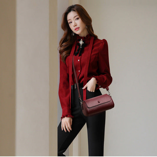 Versatile Solid Color Cylinder Shape Women's Shoulder bag