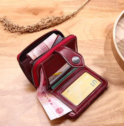 Vintage Oil Wax Leather Small Size Zipper Wallet For Women