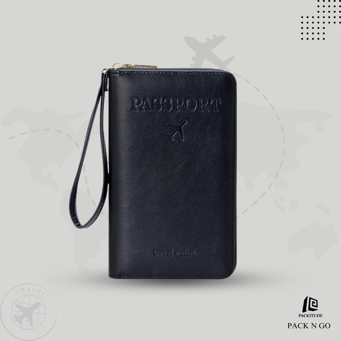Multi Chambered RFID Protected  Zipper Passport Wallet