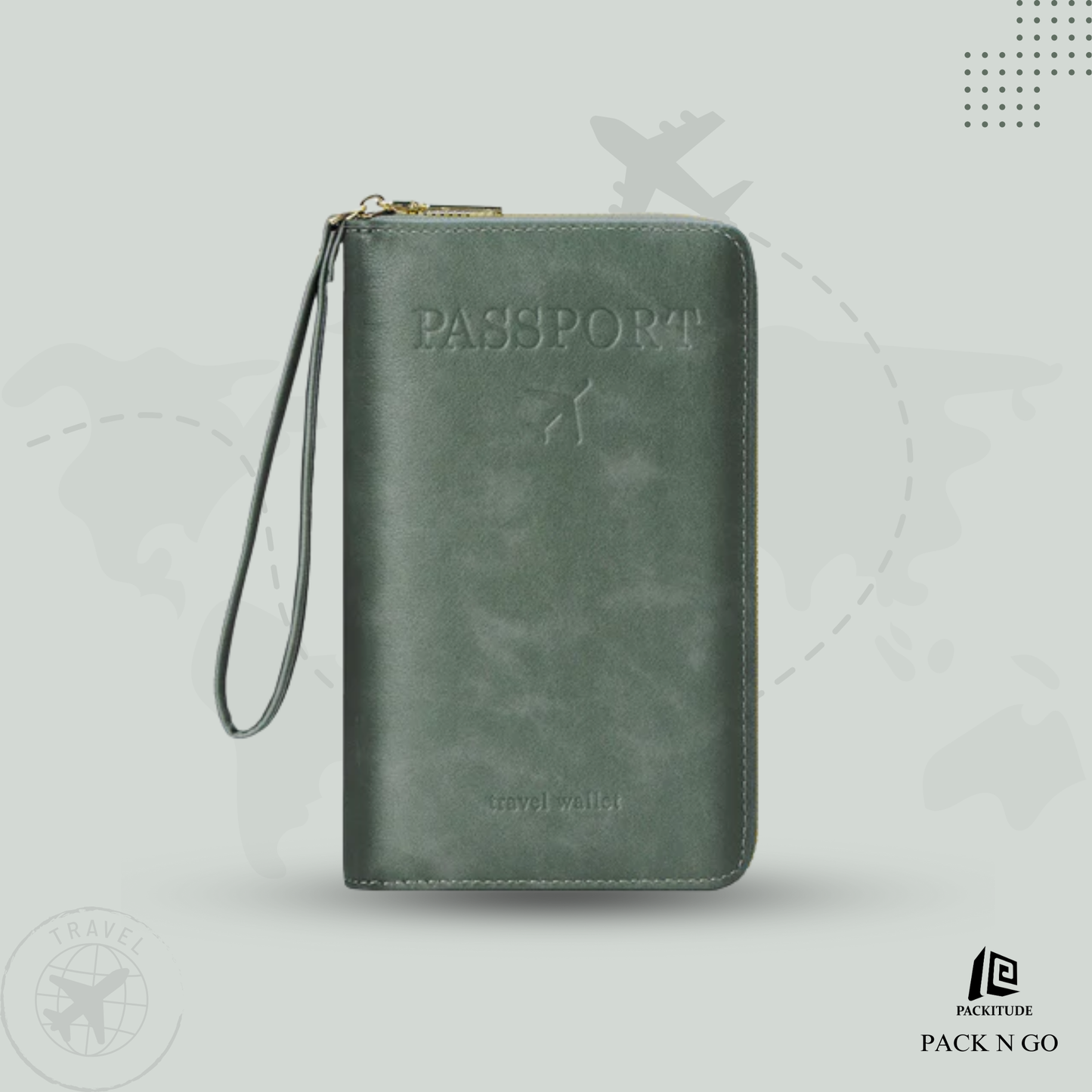 Multi Chambered RFID Protected  Zipper Passport Wallet