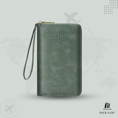Multi Chambered RFID Protected  Zipper Passport Wallet