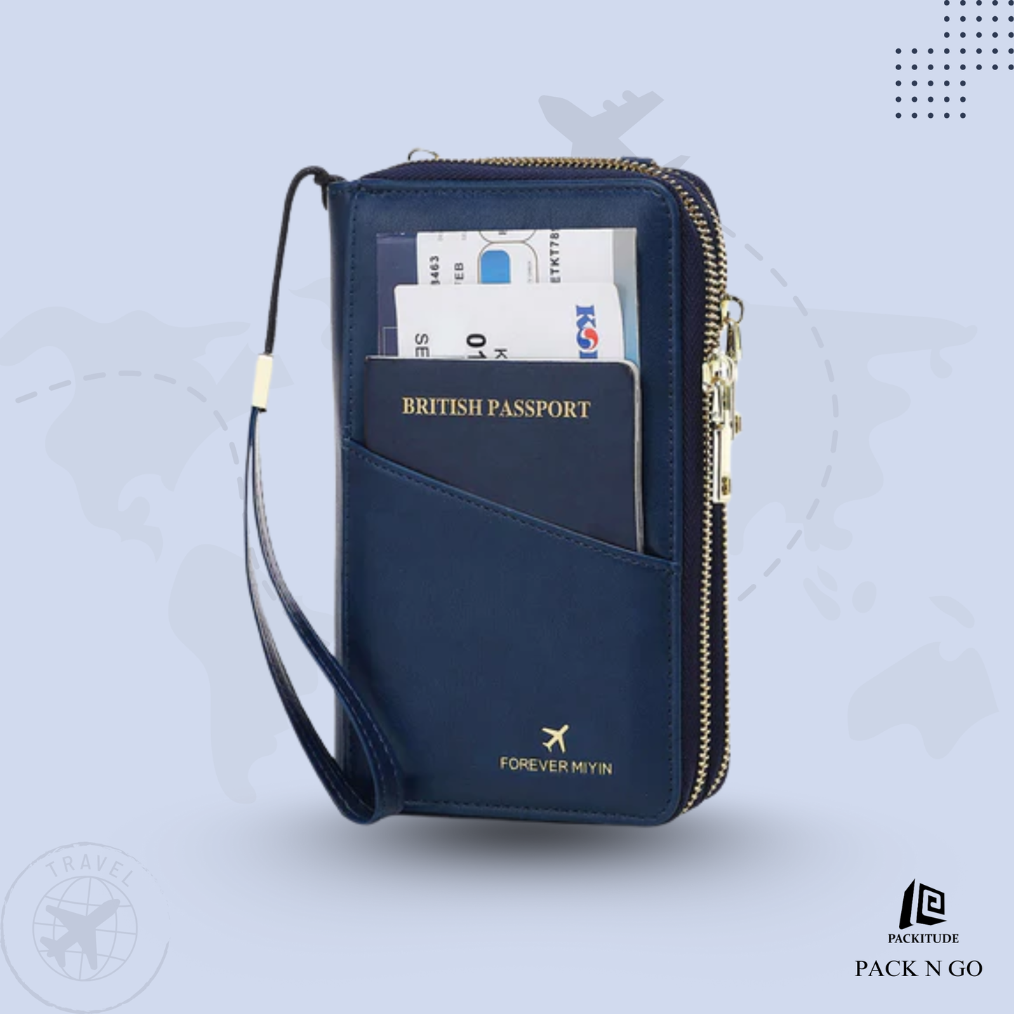 High Quality Multi Functional Double Zipper Passport Bag