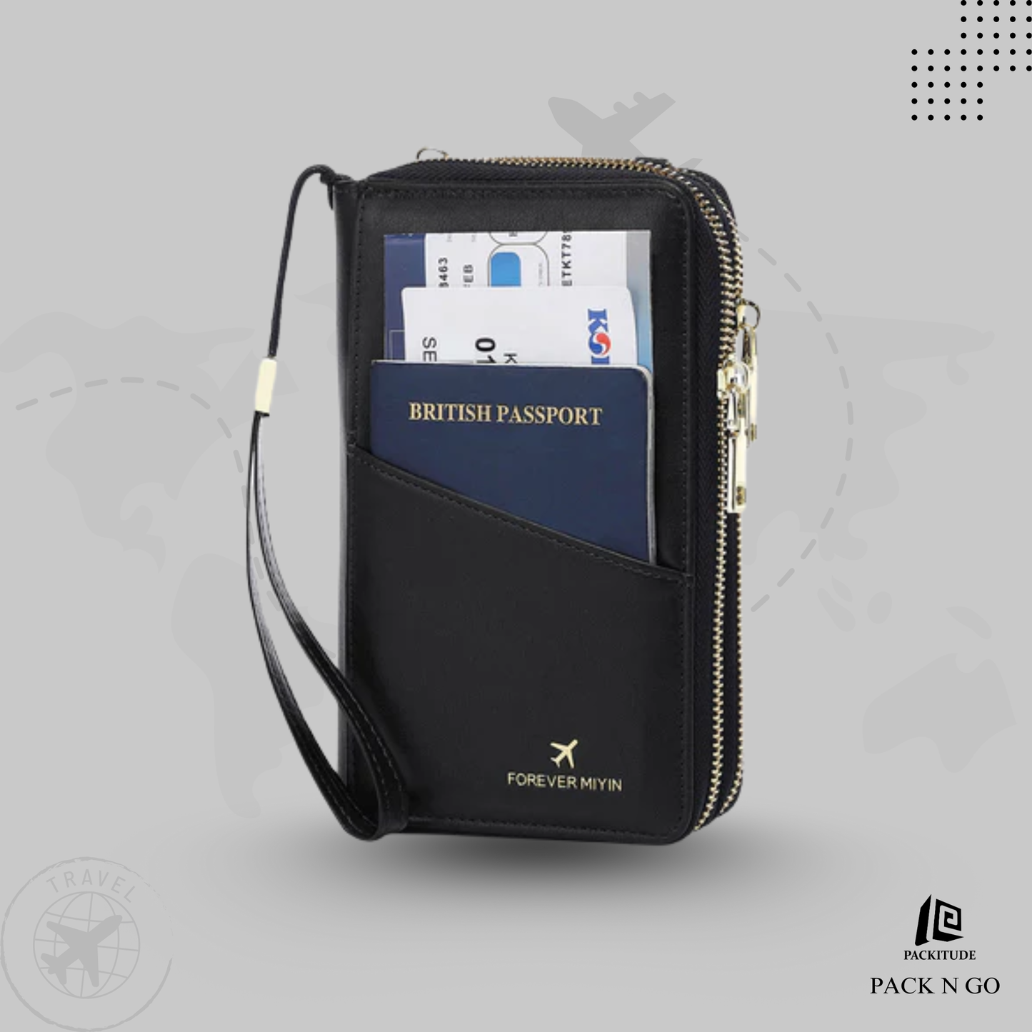 High Quality Multi Functional Double Zipper Passport Bag