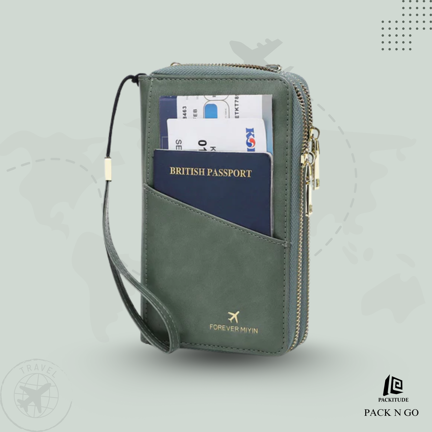 High Quality Multi Functional Double Zipper Passport Bag