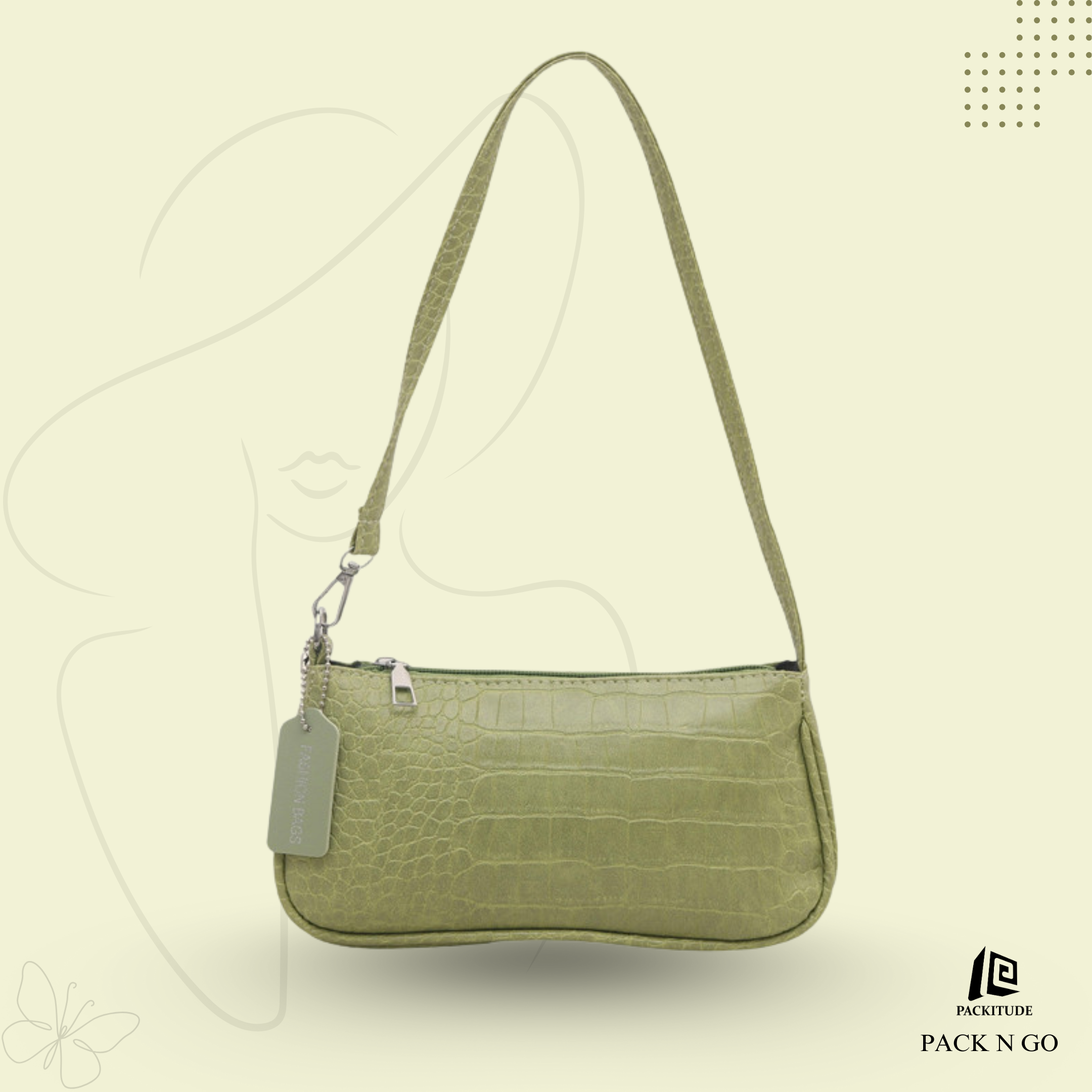 French Style Crocodile Pattern Shoulder Side Bag
