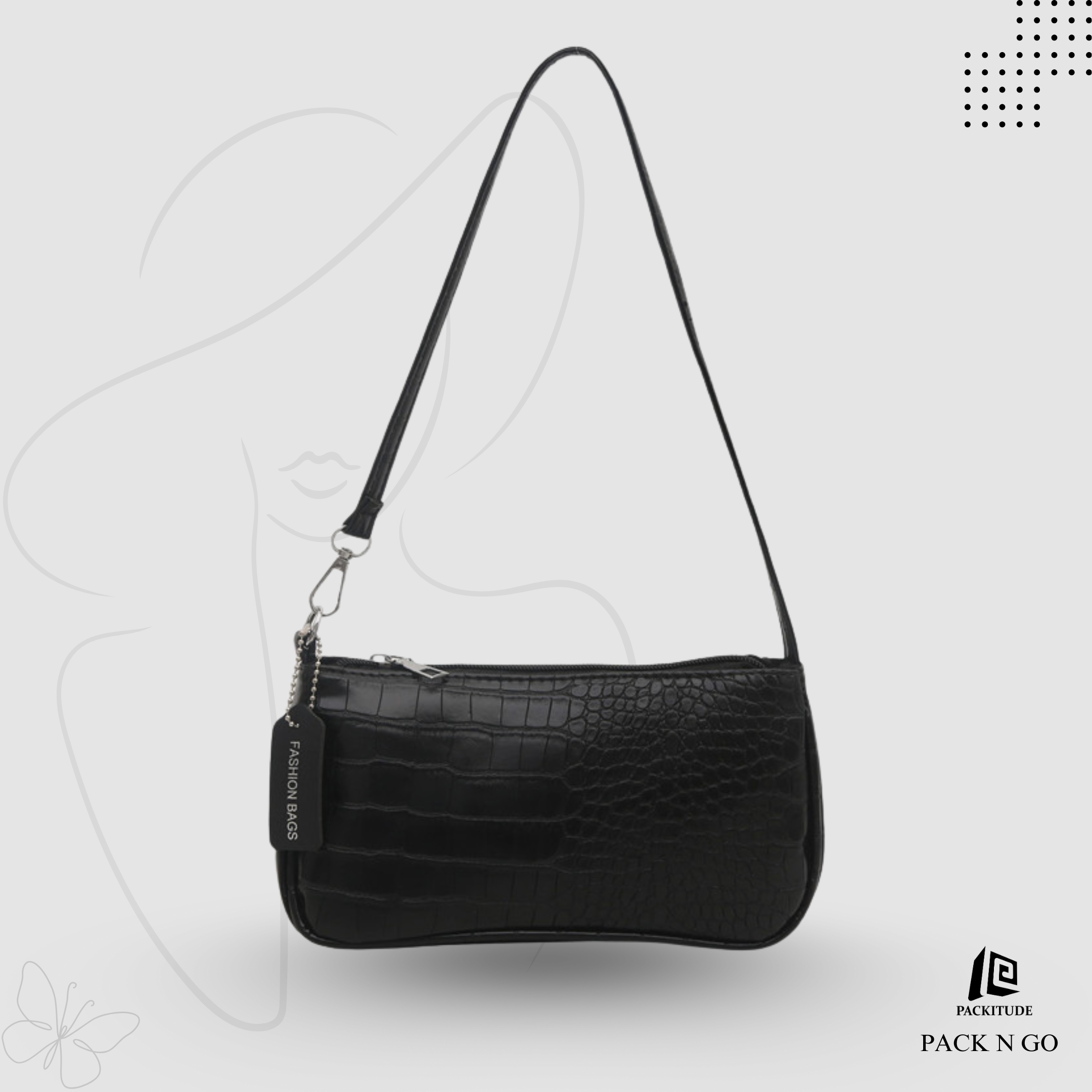 French Style Crocodile Pattern Shoulder Side Bag