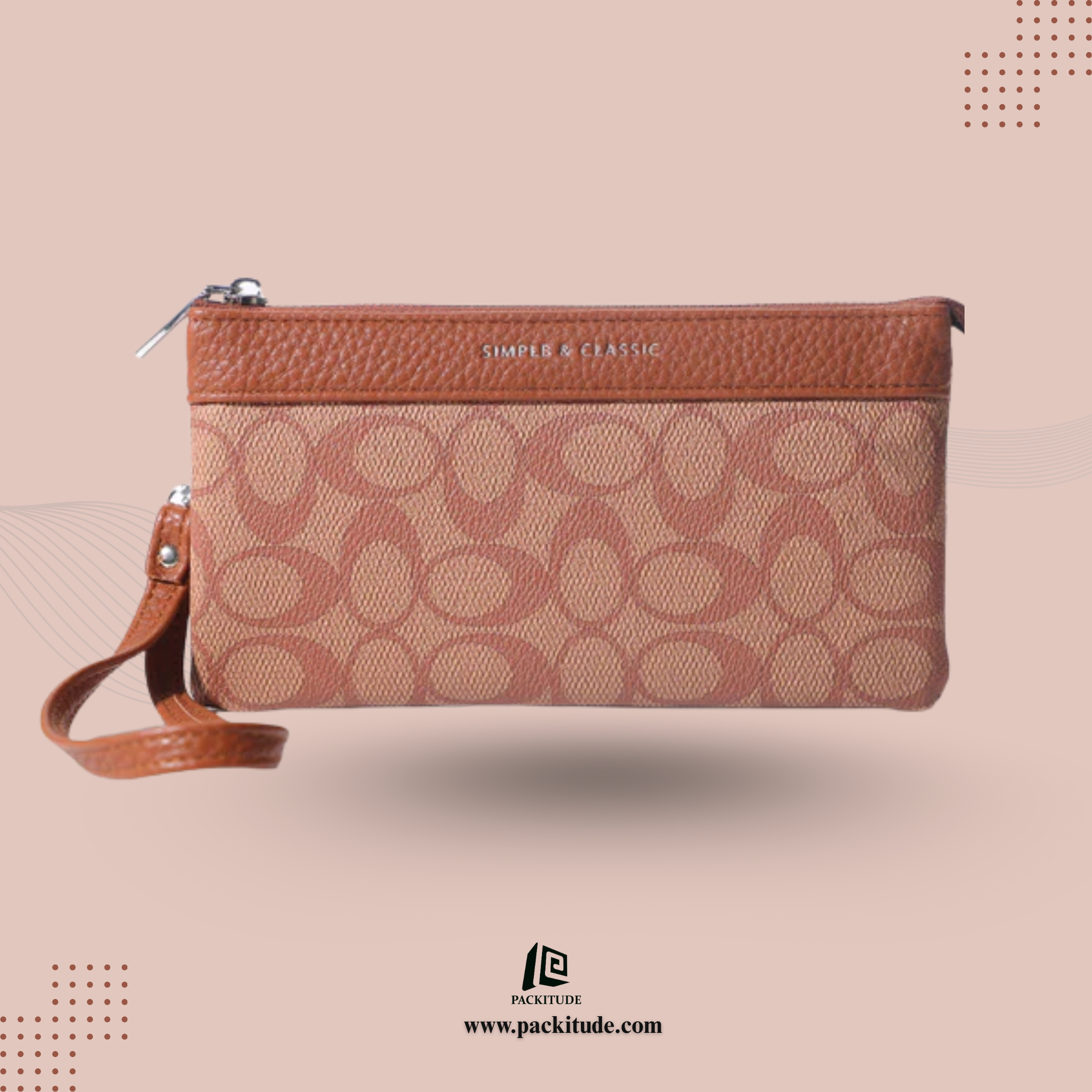 Premium Brand Texture Zipper Wrist Purse for Women