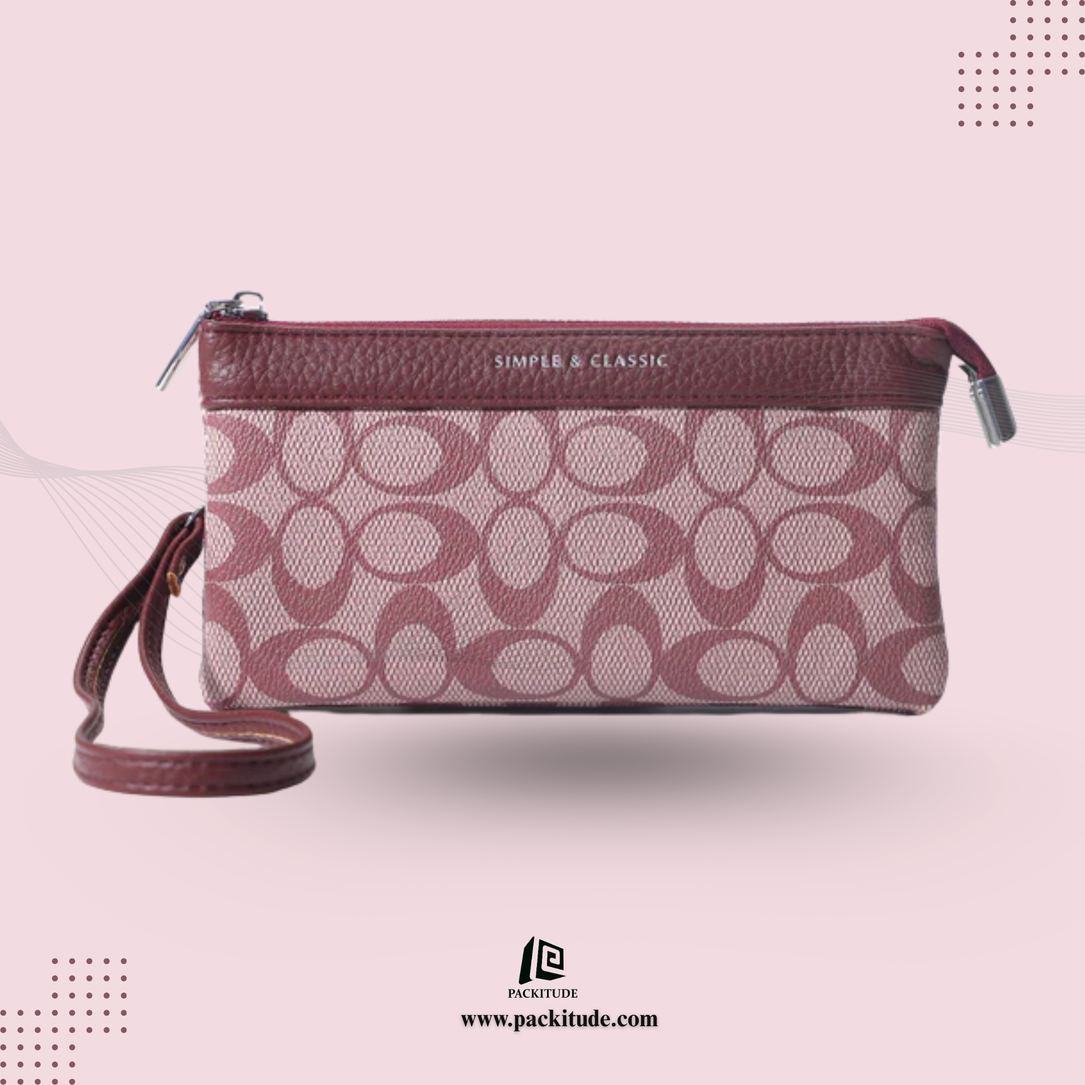 Premium Brand Texture Zipper Wrist Purse for Women
